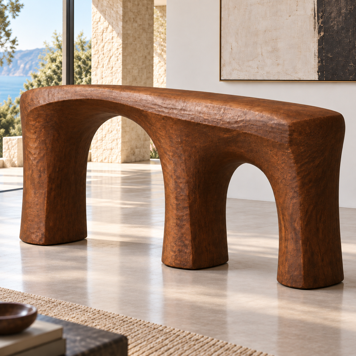 Split Viaduct, teak wood floor sculpture — interior view